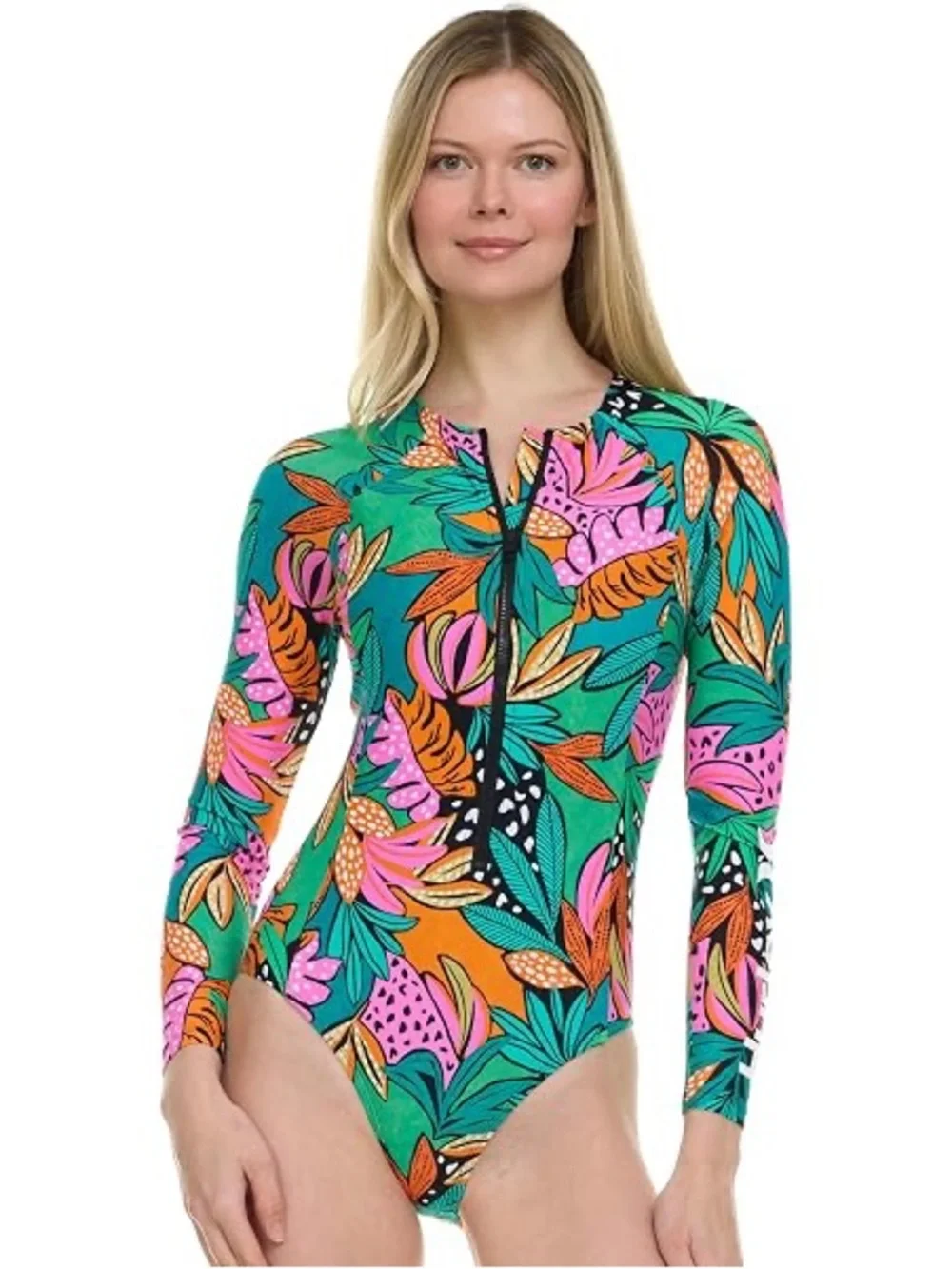 Hurley Long Sleeve Womens One Piece Floral Swimsuits UPF 50+ size M NWOT